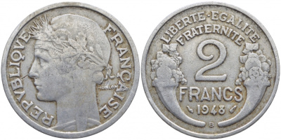 Франция 2 франка 1948 В KM 886a.2 алюминий 3856-745