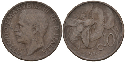 Италия 10 чентезимо 1930 Виктор Эммануил III (1900 - 1946) KM 60 медь 4146-416