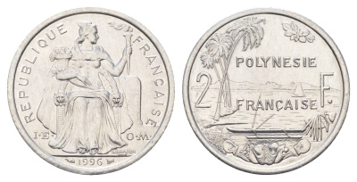 Французская Полинезия 2 франка 1996 KM 10 алюминий UNC 4666-516