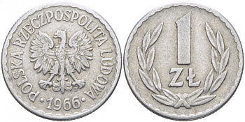 ПОЛЬША 1 ЗЛОТЫЙ 1966 MW KM 49.1 алюминий 175-1137