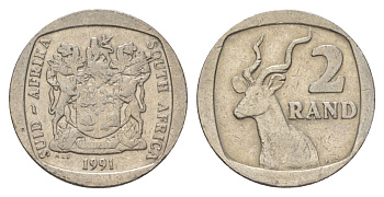 ЮАР 2 ранда 1991 KM 139 медь плакированная никелем 4626-1143