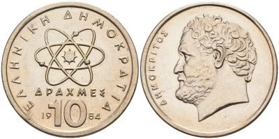 Греция 10 драхм 1984 Демокрит KM 132 медно-никель UNC 4563-1223