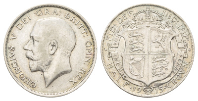 Великобритания 1/2 кроны 1915 Георг V (1910-1936) KM 818.1, Spink 4011 серебро 443-1645
