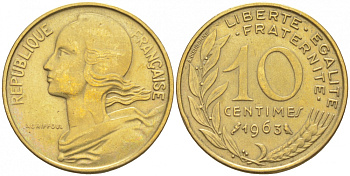 ФРАНЦИЯ 10 САНТИМОВ 1965 ТИП MARIANNE KM 929 медь алюминий никель 44-966