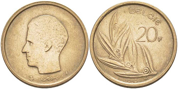 БЕЛЬГИЯ 20 ФРАНКОВ 1980 BELGIE, БОДУЭН I (1951-1993) KM 160 никель бронза 4110-1542