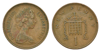 Великобритания 1 пенни 1971 Елизавета II (1952-2022) KM 915, Spink 4237 (B1) бронза 4685-1025