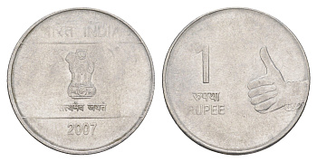 Индия 1 рупия 2007 KM 331 нержавеющая сталь 4650-1113