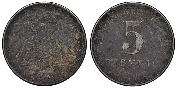 Германия 5 пфеннигов 1918 ? KM 19, J. 297, Weege 5 железо 4118-1222