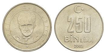 Турция 250000 лир 2003 Кемаль Ататюрк KM 1137 медь цинк никель UNC 4648-933