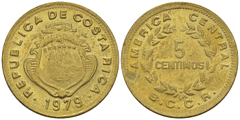 КОСТА-РИКА 5 СЕНТИМО 1979 g KM 184.3а латунь 66-543