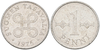 Финляндия 1 пенни 1975 KM 44а алюминий 192-1263