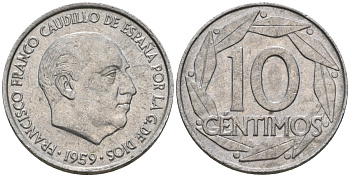 Испания 10 сентимо 1959 Франсиско Франко (1939-1975) KM 790 алюминий 4602-1226