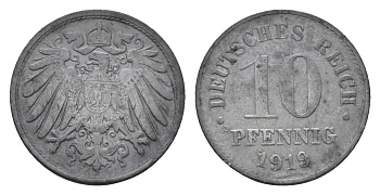 Германия 10 пфеннигов 1919 KM 26, J. 299 цинк 4636-1127