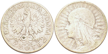 Польша 2 злотых 1933 голова Полонии Y 20 серебро 4614-656