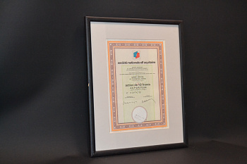 Франция, Elf Aquitaine, нефтяная компания акция в 10 франков в рамке со стеклом бумага 57-1-13