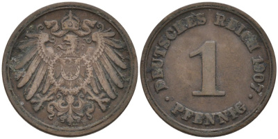 Германия 1 пфенниг 1907 D KM 10, J. 10 медь 4567-1249