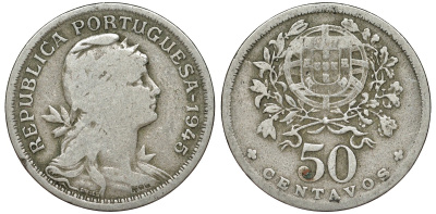 Португалия 50 сентаво 1945 KM 577 медно-никель 51-3316