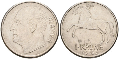 Норвегия 1 крона 1962 KM 409 медно-никель 4592-941