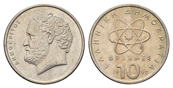 Греция 10 драхм 1990 Демокрит KM 132 медно-никель 4673-1037