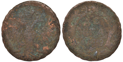 Россия деньга 1749 Елизавета (1741-1762) Биткин 359 медь 45-555