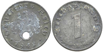 ГЕРМАНИЯ 1 РЕЙХСПФЕННИГ 1942 B KM 97, J. 369 цинк 206-1145