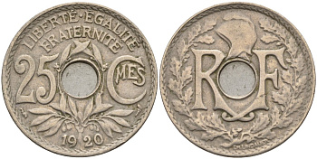 Франция 25 сантимов 1920 KM 867a, Le Franc 171.7 медно-никель 4142-1255