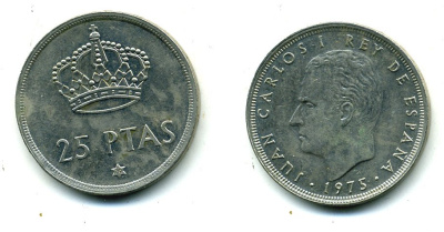 Испания 25 песет 1975 (79) Хуан Карлос I (1975-2014) KM 808 медно-никель 51-4715