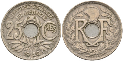Франция 25 сантимов 1920 KM 867a, Le Franc 171.7 медно-никель 4142-1255