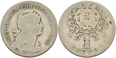 ПОРТУГАЛИЯ 1 ЭСКУДО 1928 KM 578 медно-никель 4563-1015