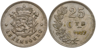 Люксембург 25 сантимов 1927 Шарлотта (1918-1964) KM 37 медно-никель 4577-1052