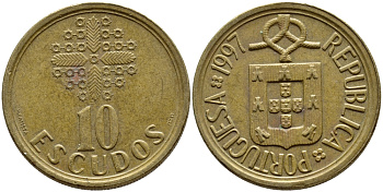 ПОРТУГАЛИЯ 10 ЭСКУДО 1986 KM 633 никель латунь 4395-935
