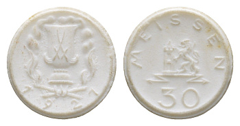 Майсен 30 пфеннигов 1921 Men05 16521.5, Men18 20725.5, Scheuch 168n фарфор 1094-9-85