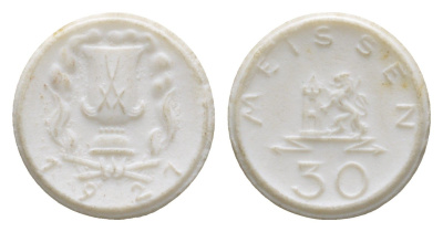 Майсен 30 пфеннигов 1921 Men05 16521.5, Men18 20725.5, Scheuch 168n фарфор 1094-9-85