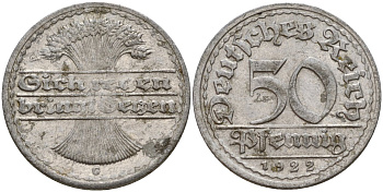 Германия 50 пфеннигов 1922 G KM 27, J. 301 алюминий 4187-1042