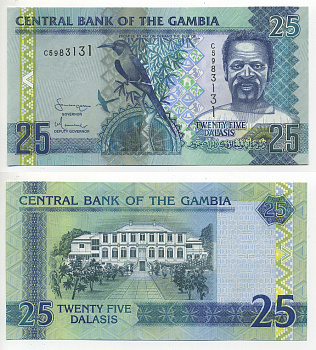 Гамбия 25 даласи ND (2006-2013) карминная щурка Pick 27 a бумага UNC (пресс) 6278-54-1