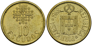 Португалия 10 эскудо 1988 KM 633 никель латунь 4138-221