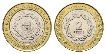 Аргентина 2 песо 2011 KM 165 биметалл aUNC 4663-647