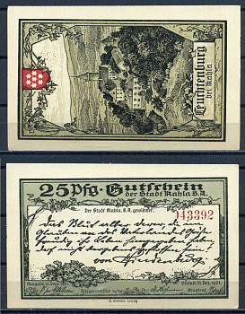 Кала (Тюрингия) 25 пфеннигов 1921 DeNG 1/2 0668.6d-1/3 бумага aUNC 7556-10-3-1