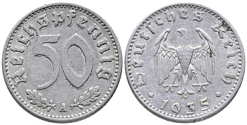 Германия 50 рейхспфеннигов 1935 А KM 87, J. 368 алюминий 24-847