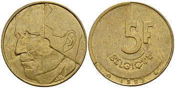 Бельгия 5 франков 1993 Belgique, Бодуэн I (1951-1993) KM 163 алюминиевая бронза 4601-217