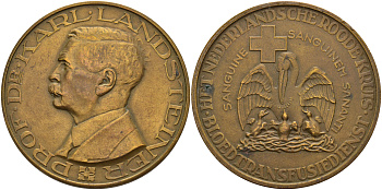 Нидерланды медаль ND профессор, доктор Карл Ландштейнер (1868-1943), лауреат Нобелевской премии, за открытие групп крови, нидерландское общество Красного креста, пеликан, диаметр 50 мм.  бронза    3897-911