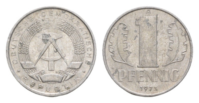 ГДР 1 пфенниг 1973 A, редкий год KM 8.1 алюминий 4630-629
