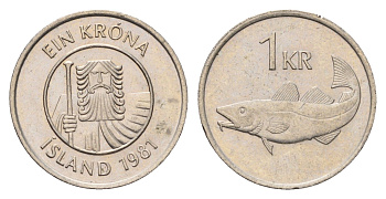 Исландия 1 крона 1981 треска KM 27 медно-никель 4691-532