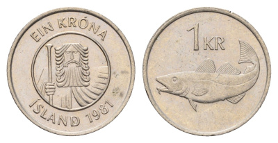 Исландия 1 крона 1981 треска KM 27 медно-никель 4691-532