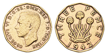 Великобритания 3 пенса 1942 Георг VI (1936-1952) KM 849, Spink 4112 никель латунь 4631-1132
