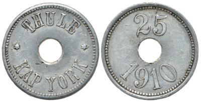 Гренландия, Туле Кап Йорк 25 эре 1910 тираж 5000 экземпляров KM Tn6 алюминий 11-069-53