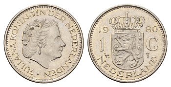 Нидерланды 1 гульден 1980 Юлиана (1948-1980) KM 184a никель 3996-752
