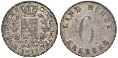 Саксен-Кобург-Гота 6 крейцеров 1832 Эрнст I (1826-1844) KM 41 серебро    116-815