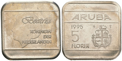 Аруба 5 флоринов 1995 Беатрикс (1980-2013) KM 12 сталь плакированная никелем 4619-344