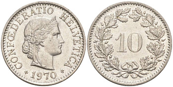 Швейцария 10 раппенов 1970 KM 27 медно-никель 55-427